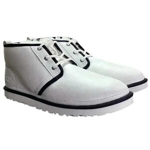 UGG Chukka Boots Shoes Mens 12 Black White Neumel Leather Sheepskin Lace Up NEW